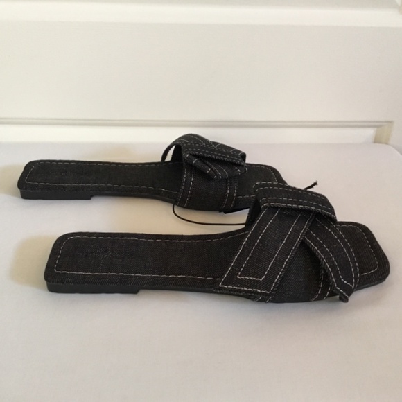 Women’s Open Toe Denim Slip On Slide Flat Sandals - Picture 6 of 7